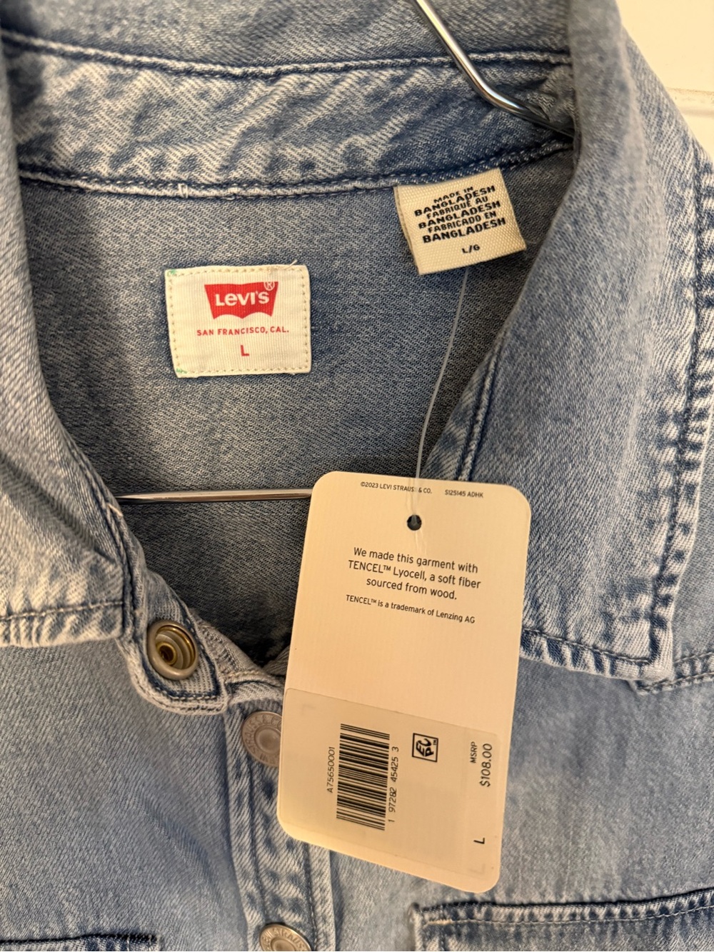 NEW Levi's Light Blue Denim Button-Front Mini Dress - Picture 3 of 3